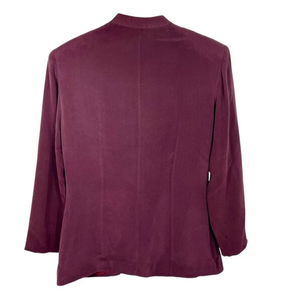 Vintage 100% Silk Jacket Burgundy Mandarin Collar Fully Lined Button Front Sz 8 - Picture 4 of 14